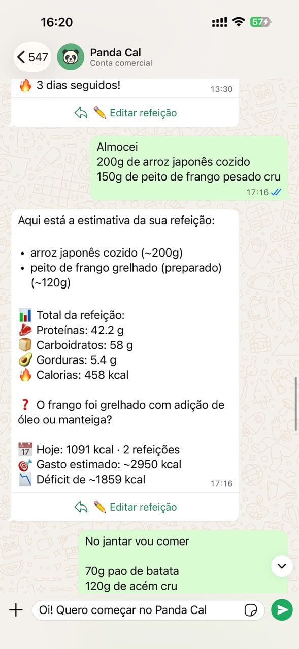 Panda Cal calculando calorias e macros de uma refeição